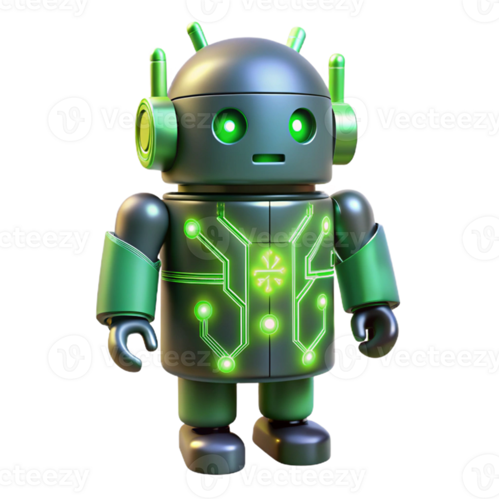 magnificent traditional Cute Green Robot 3D Render detailed png