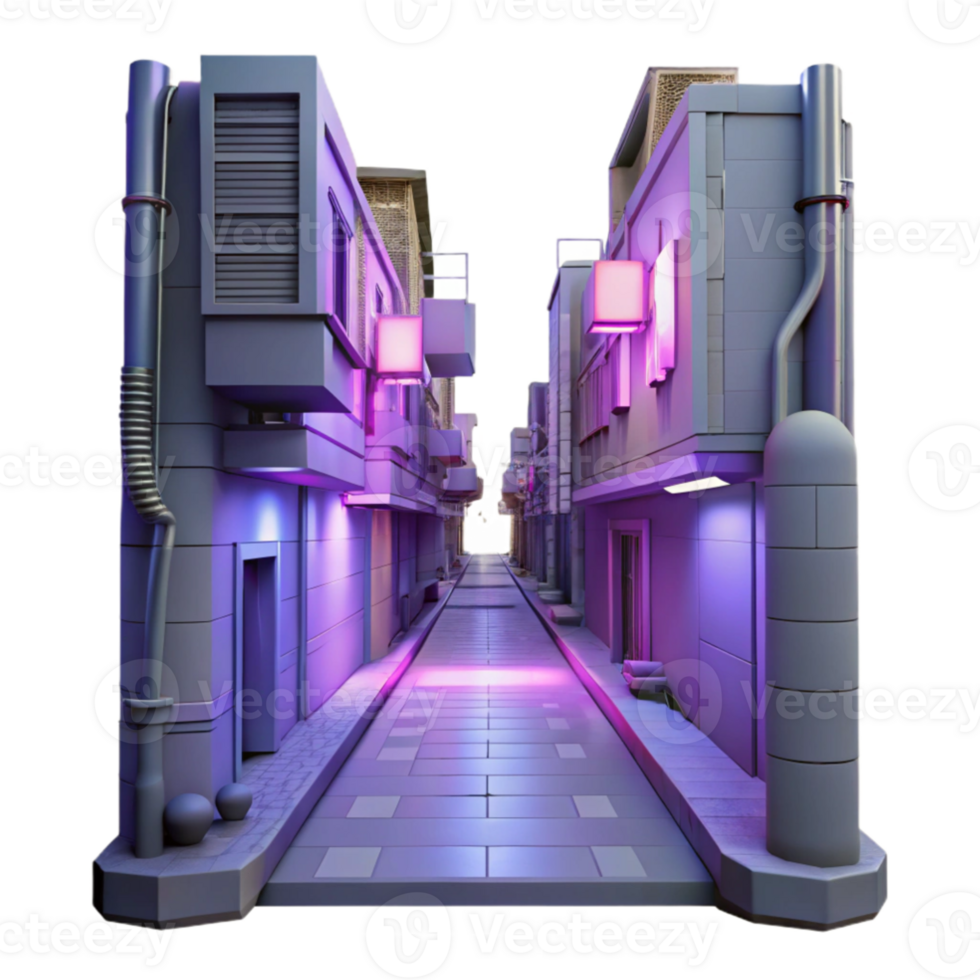 serene minimalist Neon Alleyway 3D Render genuine png