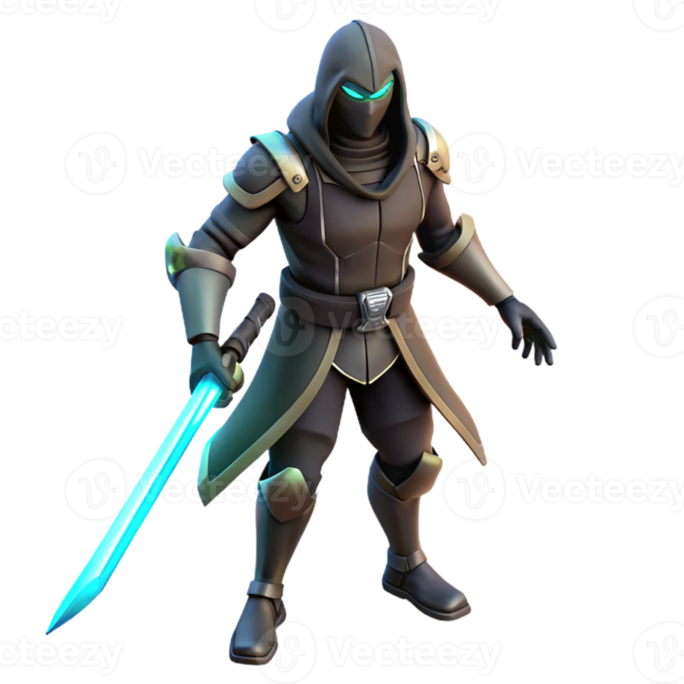 stunning abstract 3D Render Dark Knight with Glowing Sword detailed png