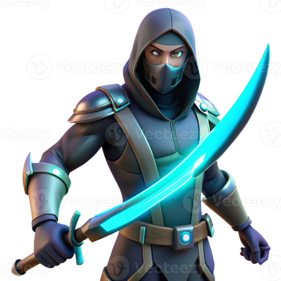 serene vintage 3D Render Futuristic Ninja Warrior 4K png
