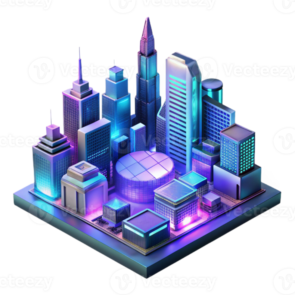 beautiful classic Neon Cityscape 3D Illustration premium png
