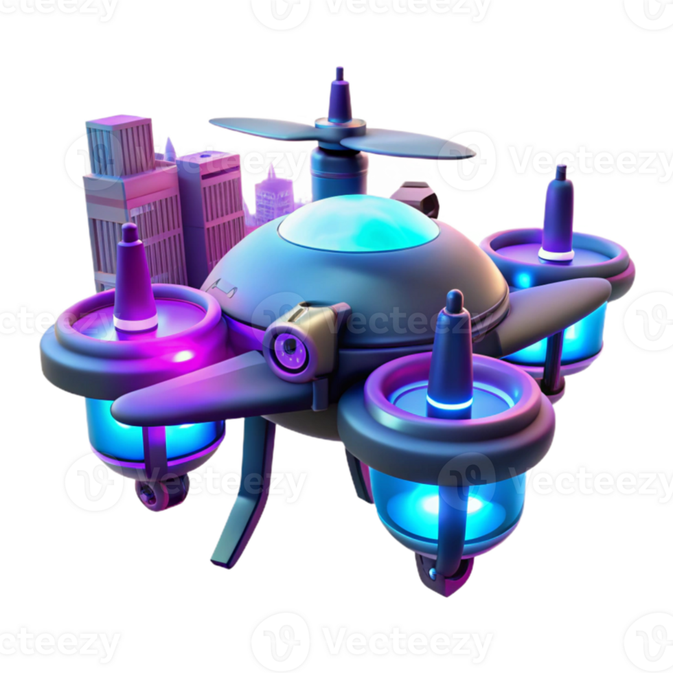 wonderful classic Neon City Drone 3D Render high quality png
