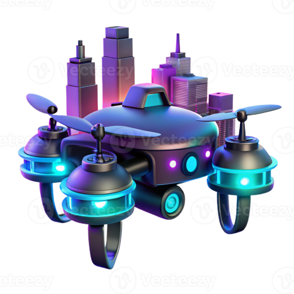 elegant abstract Neon City Drone 3D Render genuine png