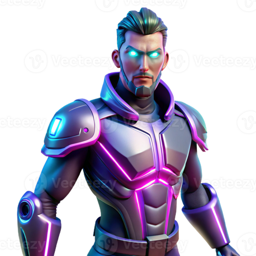stunning traditional Neon lit 3D Render of Futuristic Armored Figure exclusive png