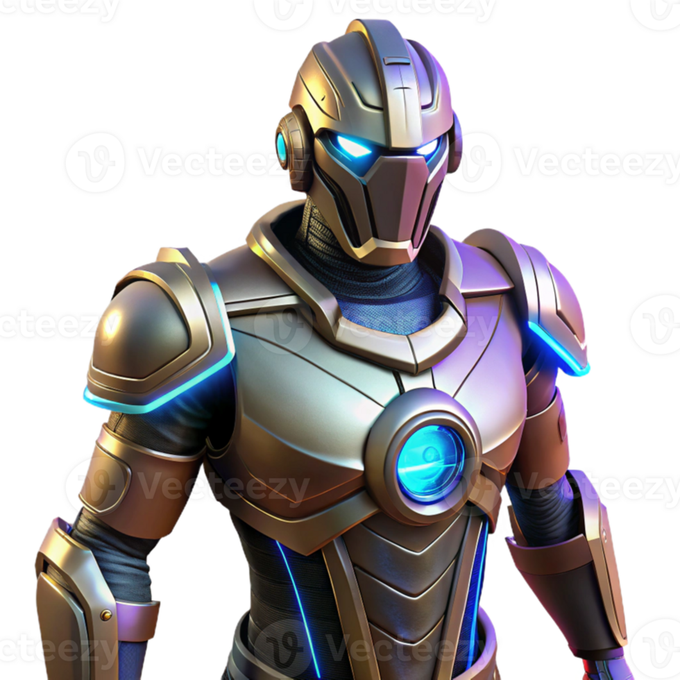 extraordinary classic Golden Armored Robot 3D Render high resolution png