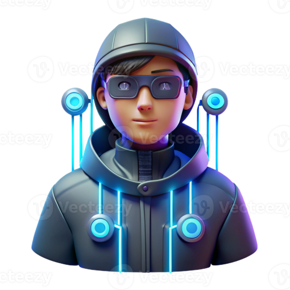 serene contemporary 3D Illustration Futuristic Boy authentic png