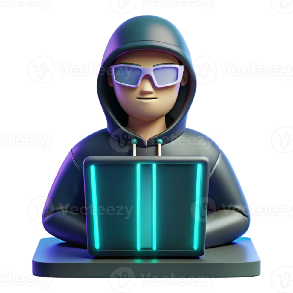 magnificent modern 3D Cartoon Hacker Illustration premium png