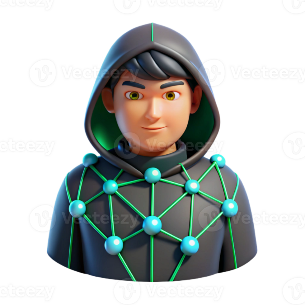 wonderful artistic 3D Render of a Networked Hooded Figure genuine png