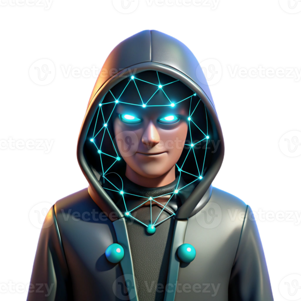 elegant modern 3D Render Futuristic Hooded Figure premium png