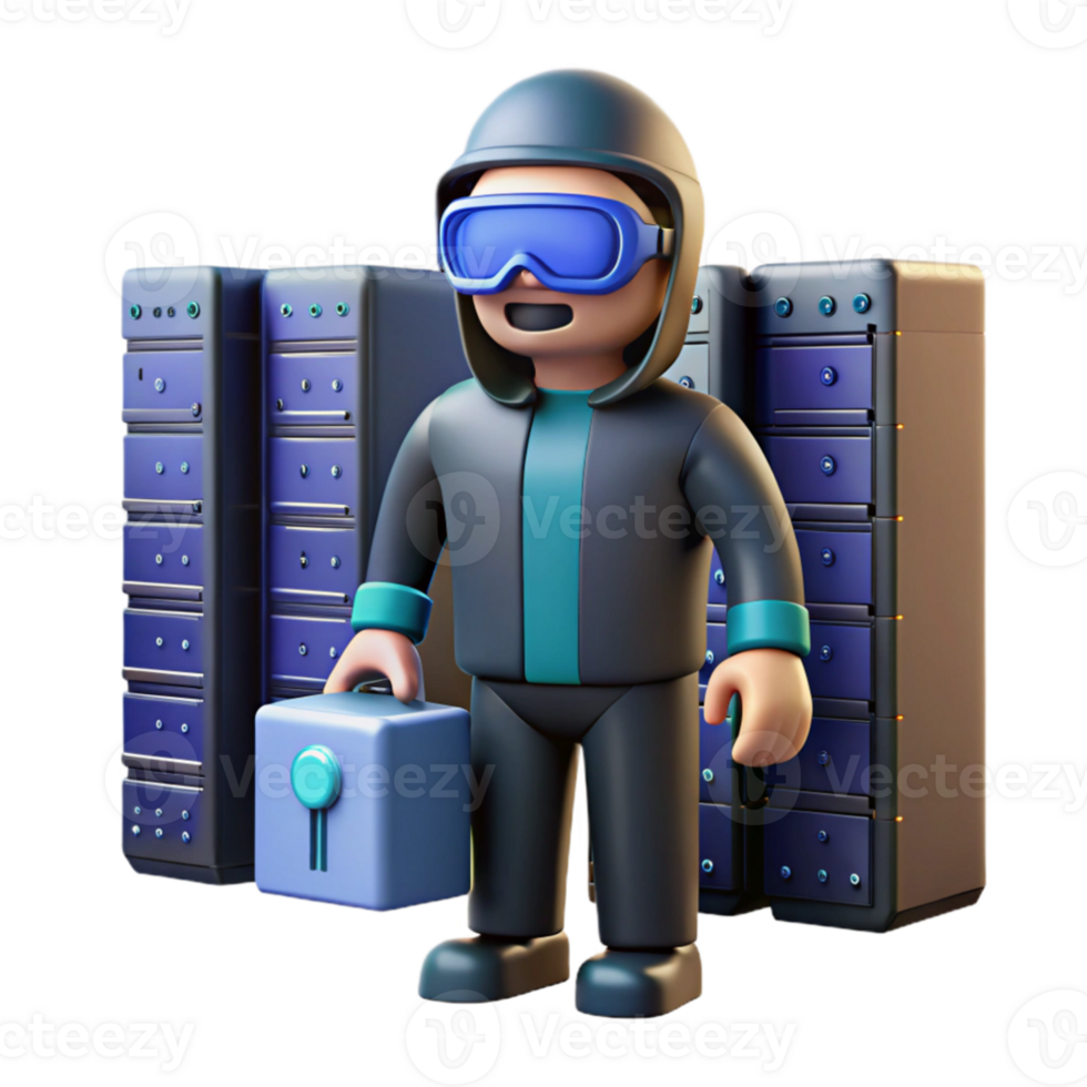elegant traditional 3D Illustration Server Technician with Toolkit high resolution png