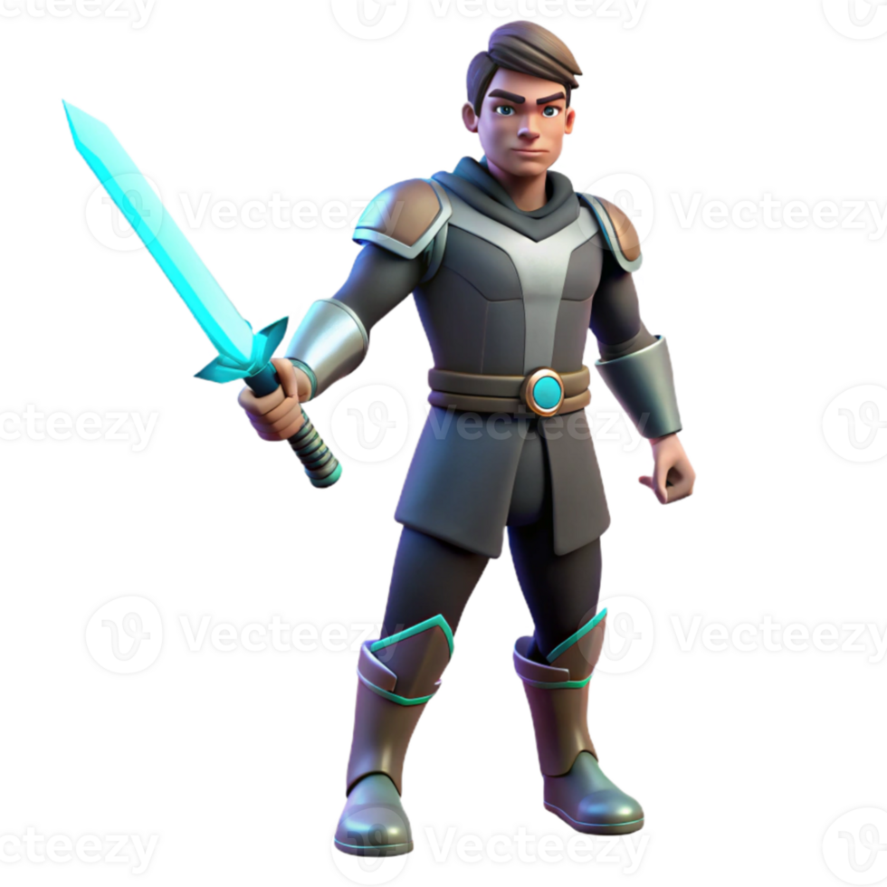 elegant creative 3D Render Young Knight Fantasy Sword authentic png