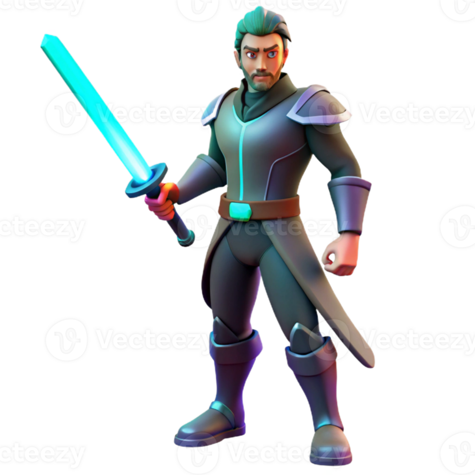 stunning creative 3D Render Fantasy Warrior with Glowing Sword professional png