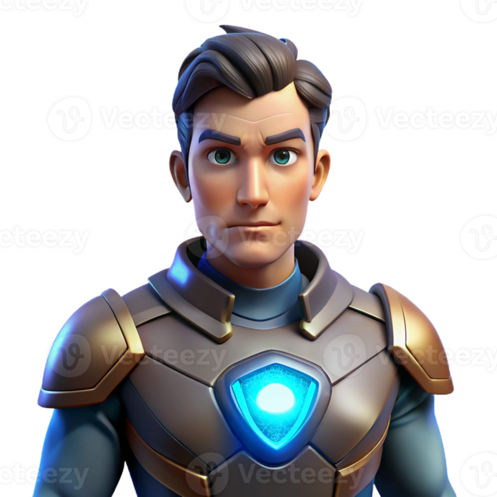beautiful vintage 3D Render Young Male Hero, Futuristic Armor authentic png