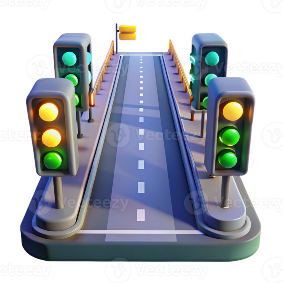 dramatic modern 3D Cartoon Road with Traffic Lights Illustration 4K png