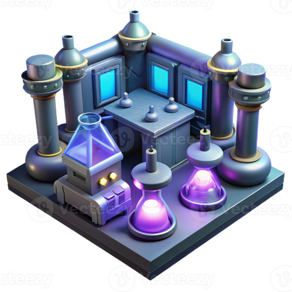 vibrant rustic 3D Sci Fi Lab Illustration authentic png