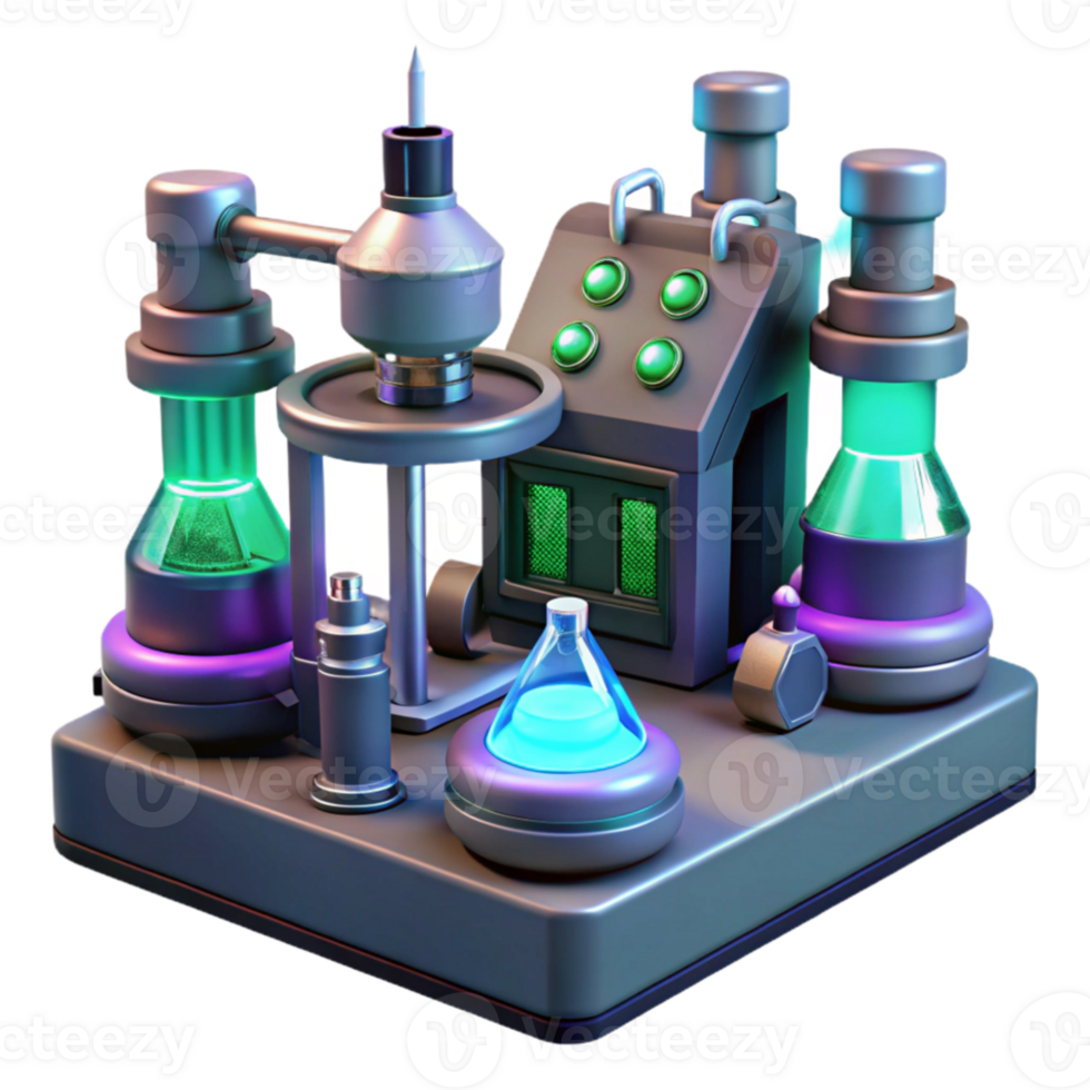 dramatic artistic 3D Render Glowing Lab Equipment high resolution png