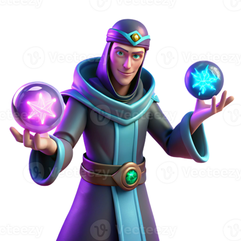 extraordinary classic 3D Render Wizard with Magic Orbs high resolution png