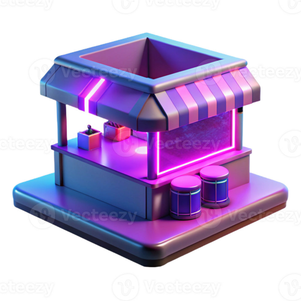 wonderful rustic Neon Food Kiosk 3D Render original png