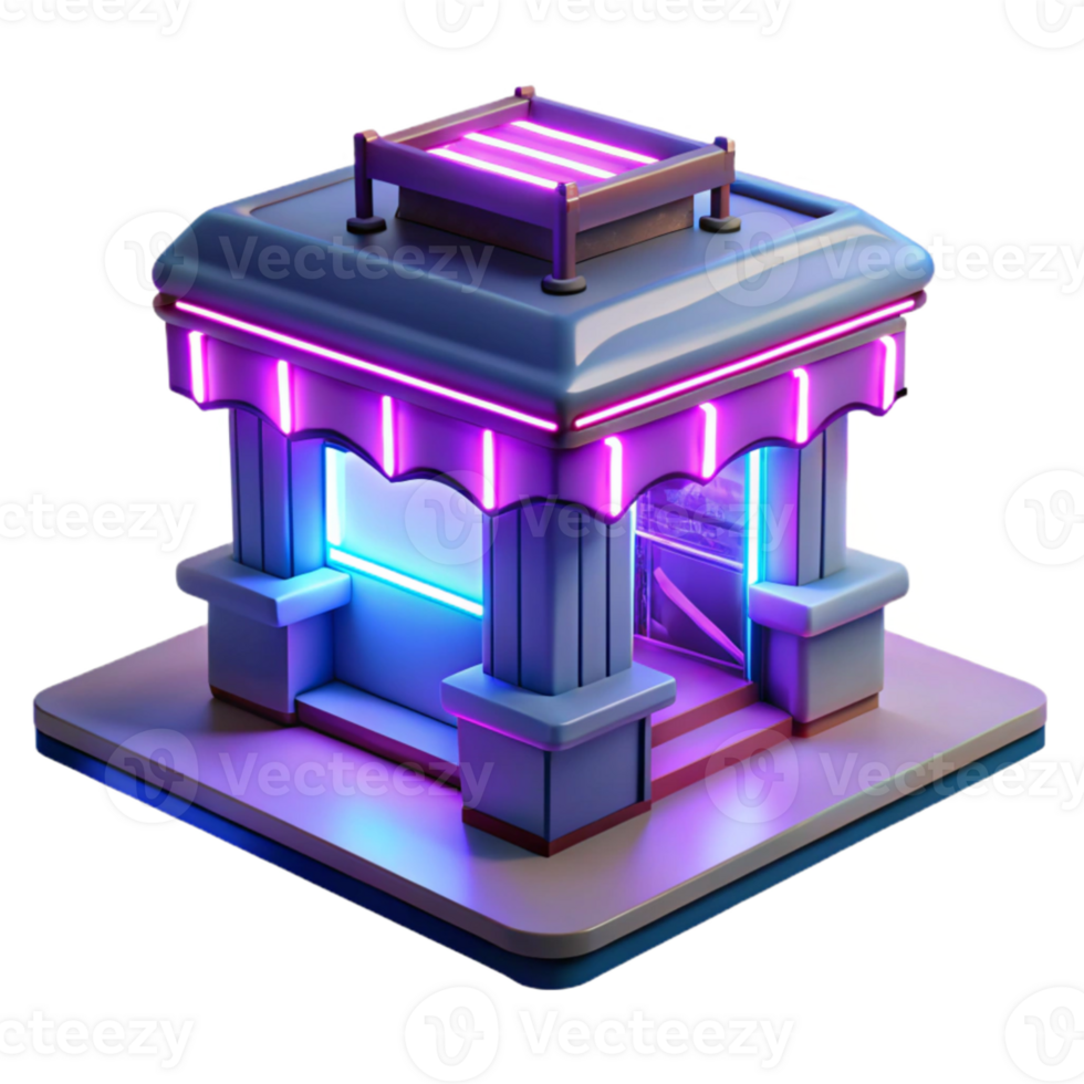 dramatic rustic Neon Kiosk 3D Render authentic png