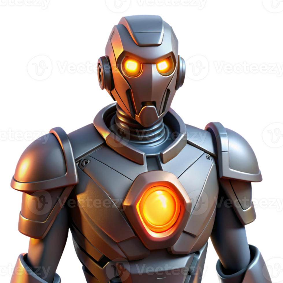 dramatic rustic 3D Render Glowing Robot Illustration authentic png