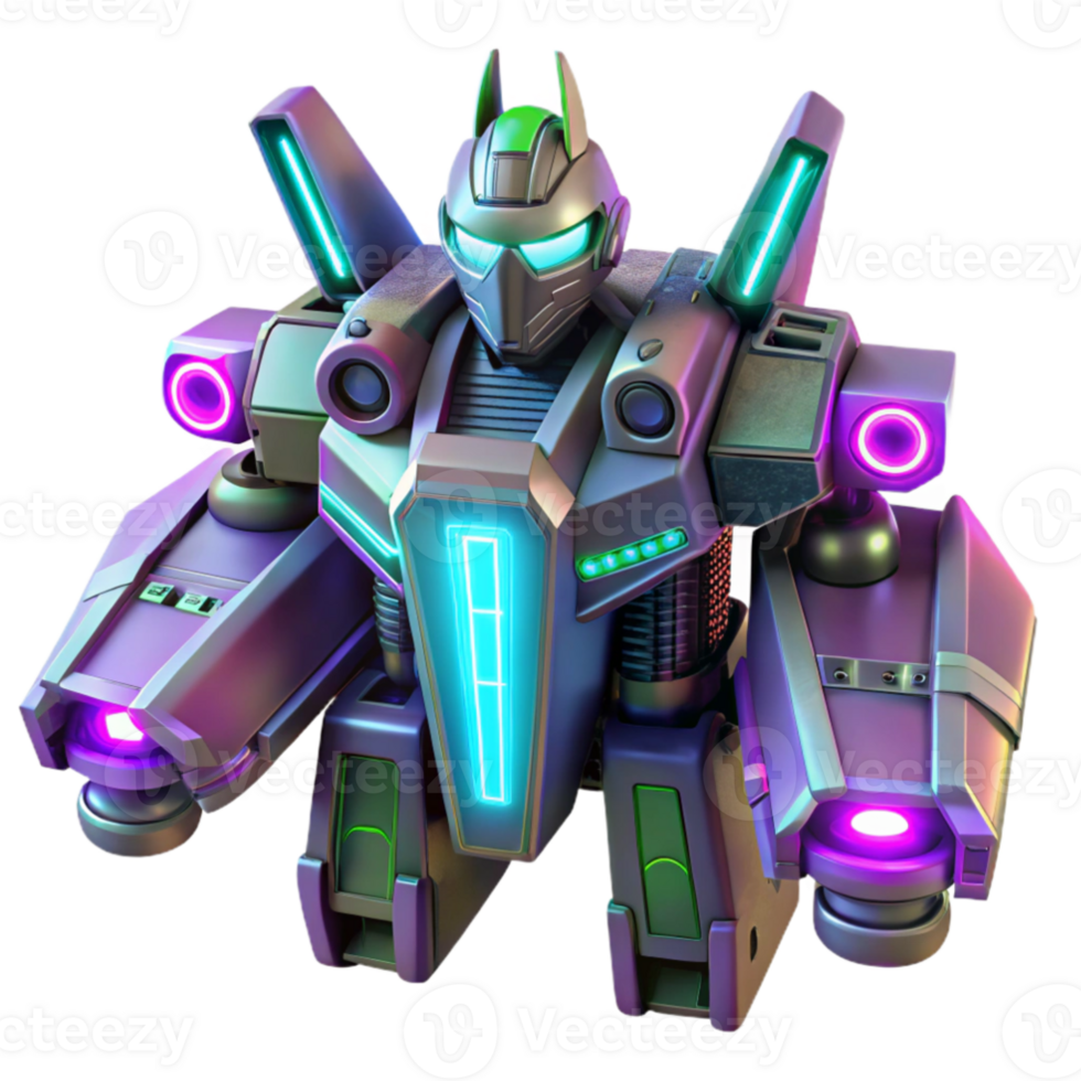 magnificent artistic Neon Robot 3D Render detailed png