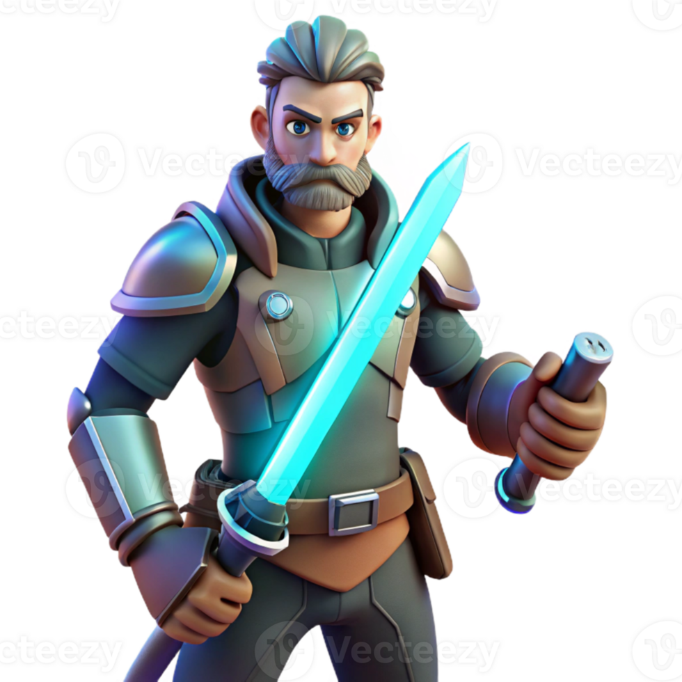 beautiful rustic 3D Render Sci Fi Knight with Glowing Sword detailed png