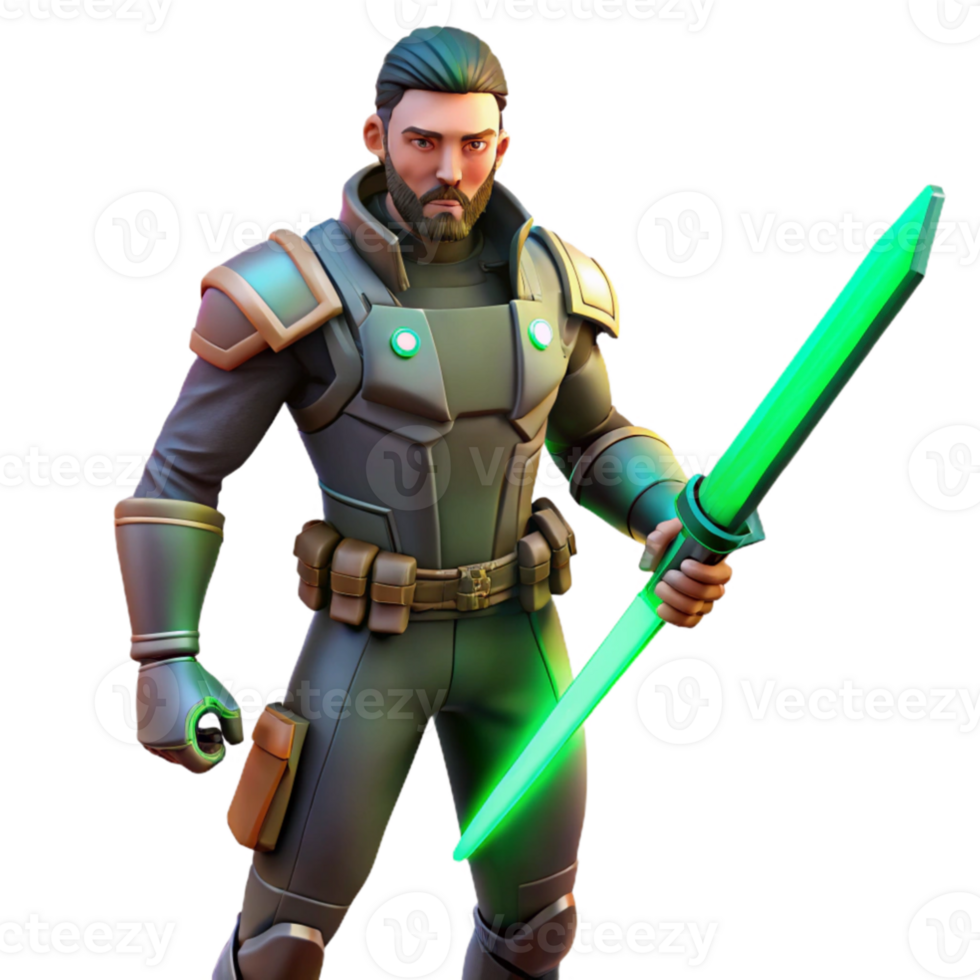 elegant artistic 3D Illustration Futuristic Warrior with Glowing Sword professional png