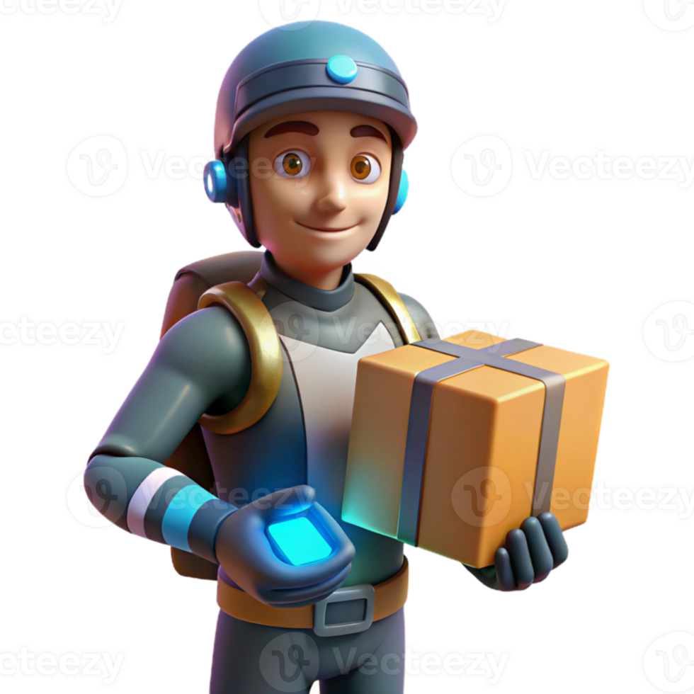 serene abstract 3D Cartoon Delivery Boy with Package high resolution png