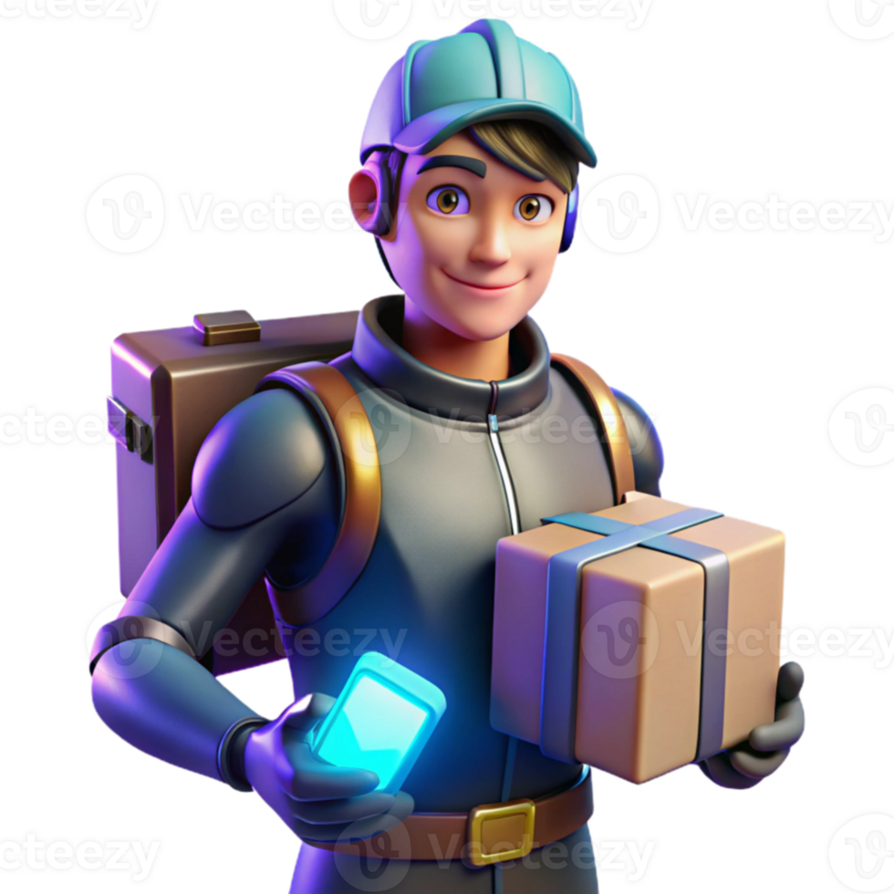 serene minimalist 3D Illustration Delivery Boy with Package authentic png