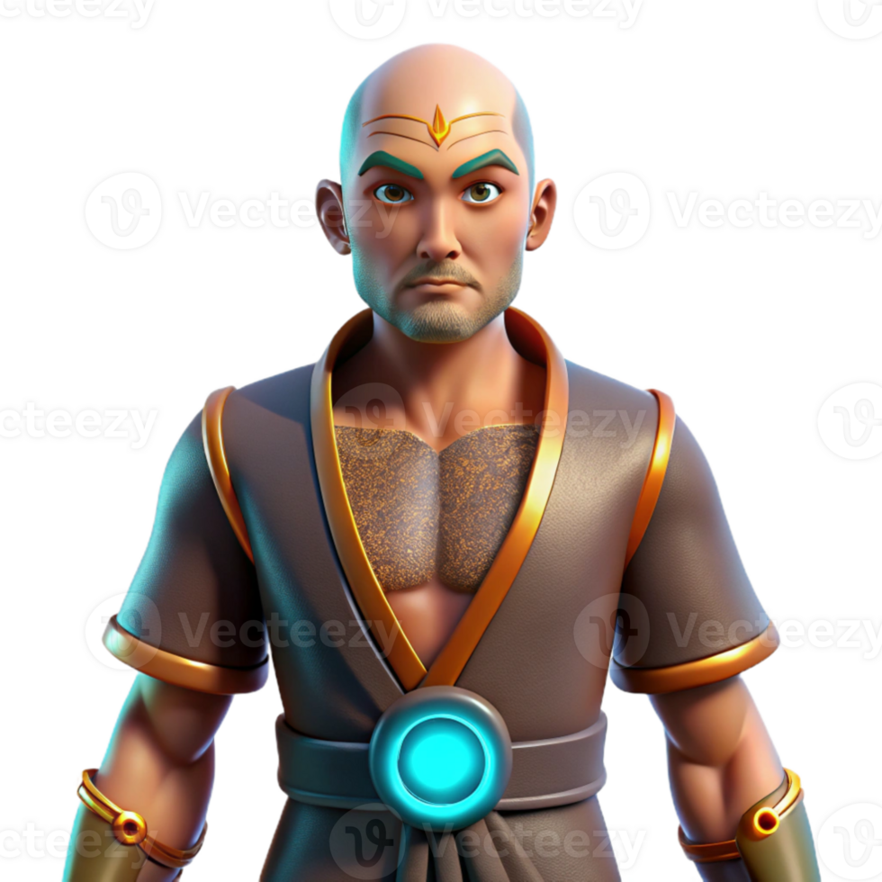 beautiful traditional Stylized 3D Render of a Bald Monk professional png