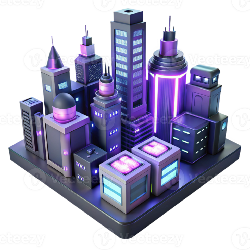 impressive traditional Neon Cityscape 3D Render authentic png