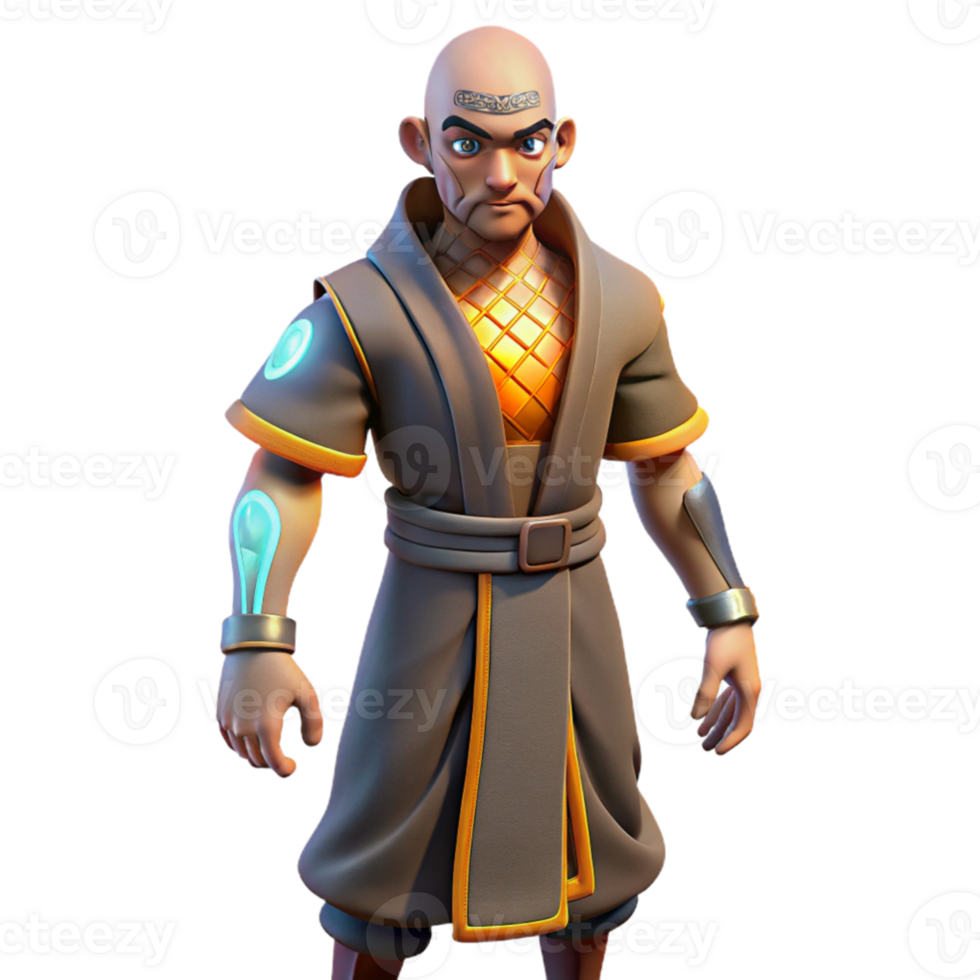extraordinary abstract Stylized 3D Render of a Bald Monk premium png