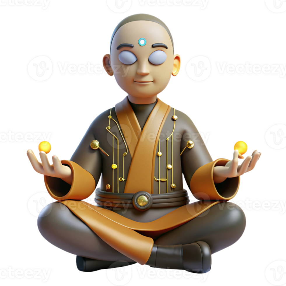 vibrant vintage 3D Monk in Meditation authentic png