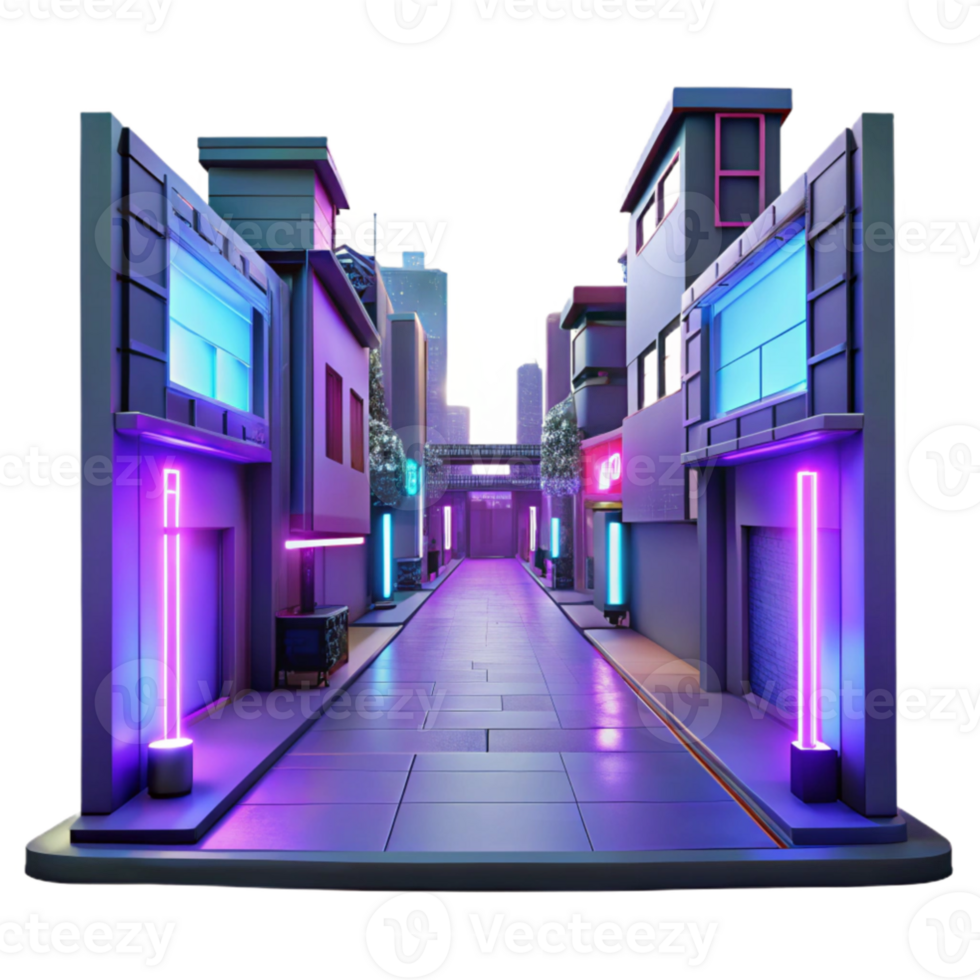 serene contemporary Neon City Alley 3D Render original png