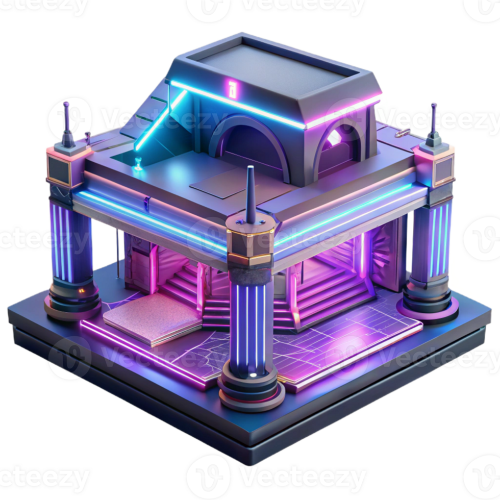 magnificent abstract Neon Retro Building 3D Render 4K png