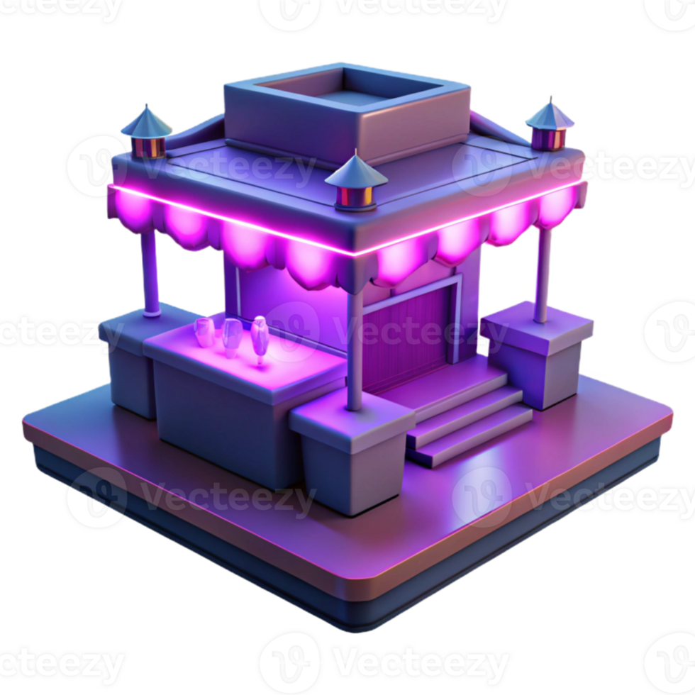 beautiful traditional 3D Render Purple Night Market Kiosk premium png