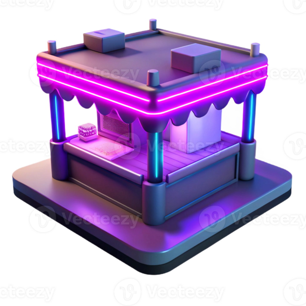 stunning contemporary Neon Food Kiosk 3D Render high resolution png