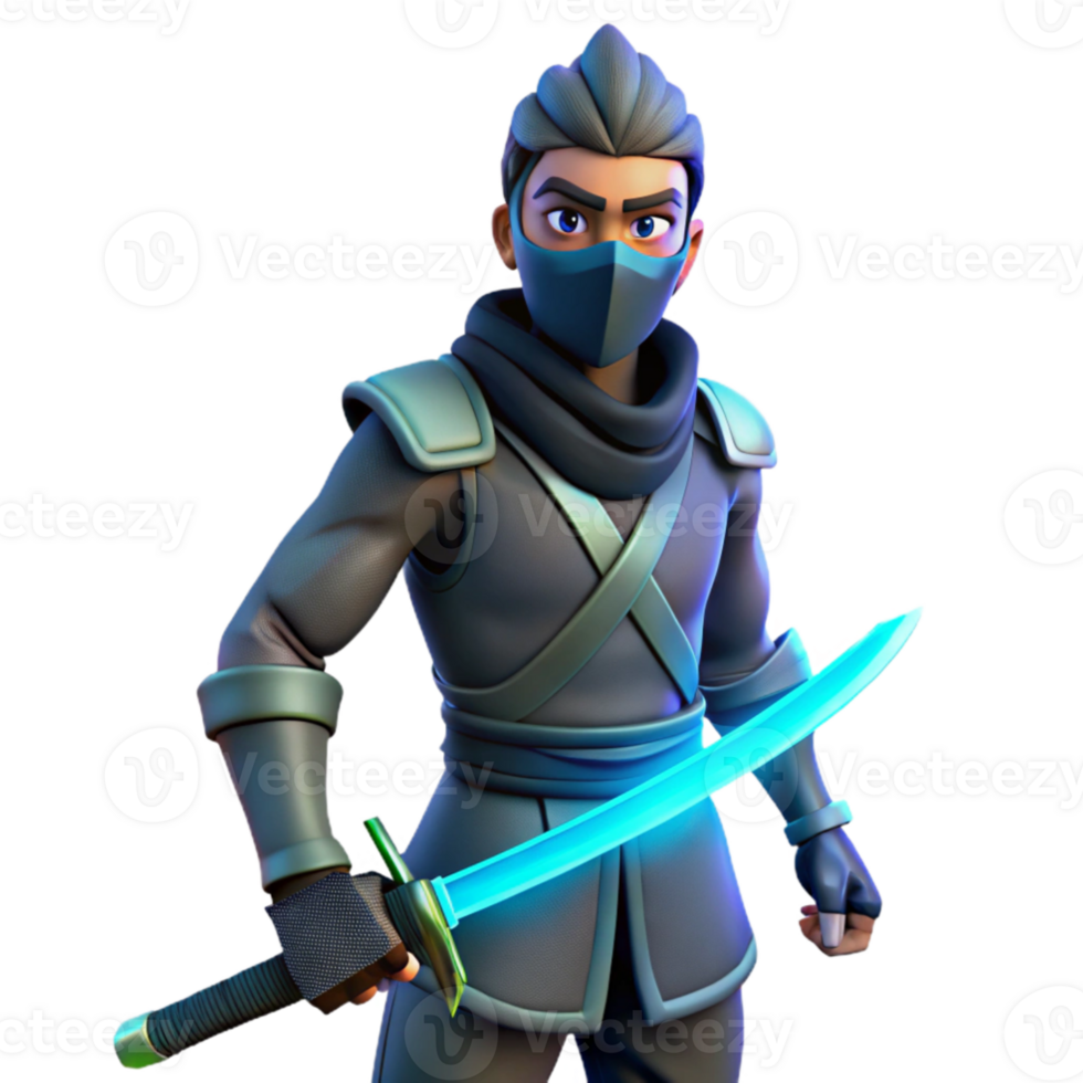 elegant minimalist 3D Render Ninja Warrior with Glowing Katana authentic png