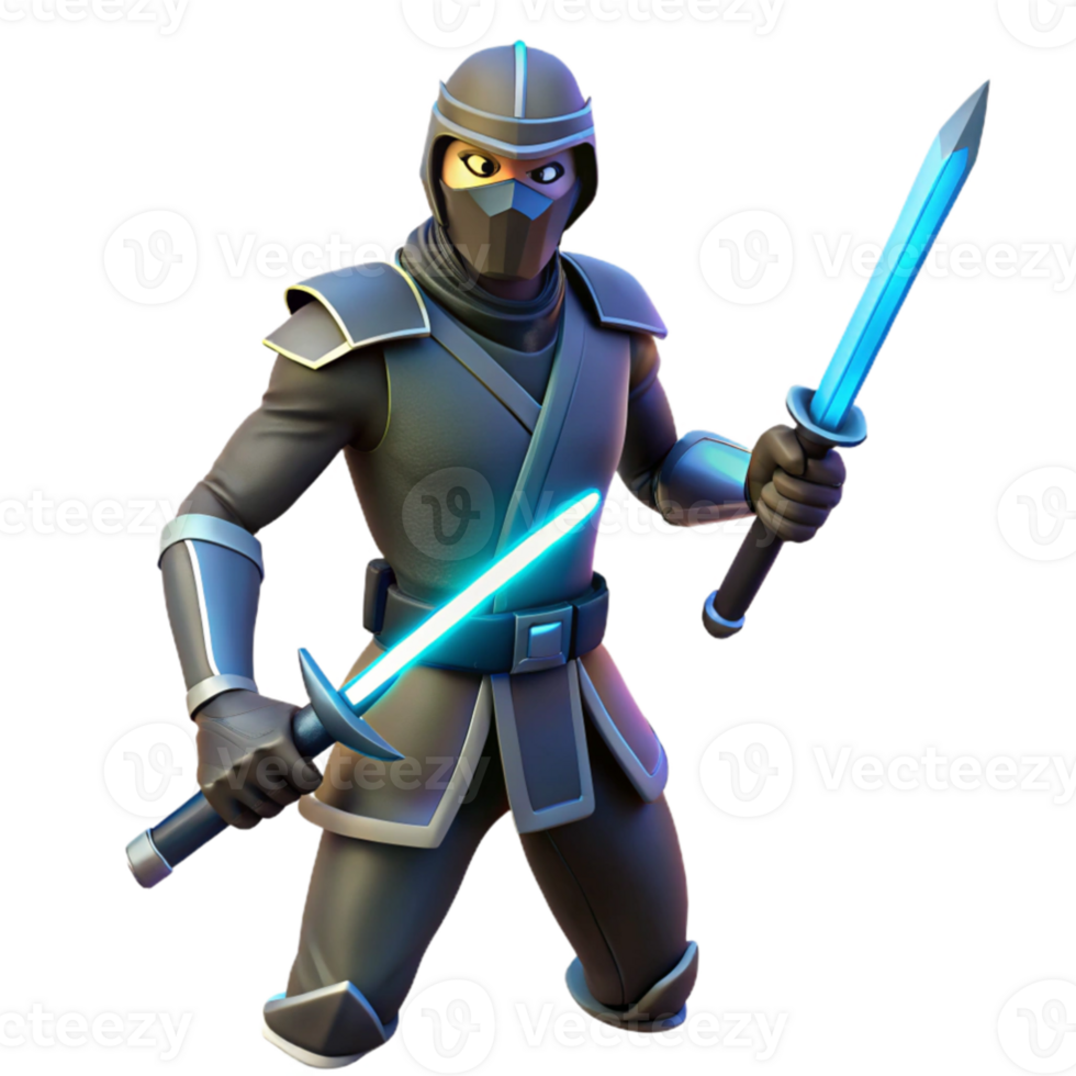 vibrant creative 3D Render Ninja Warrior with Lightsabers exclusive png