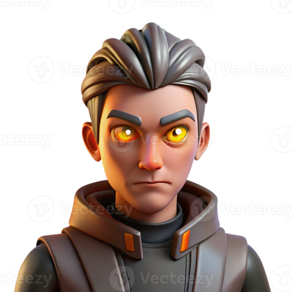 extraordinary artistic 3D Render of a Young Man with Glowing Eyes 4K png