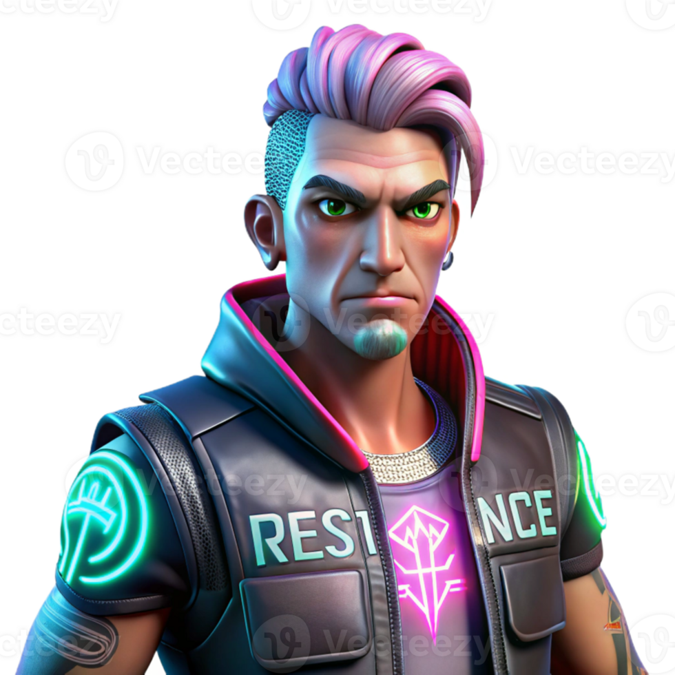 magnificent abstract Stylized 3D Render of a Cyberpunk Man high quality png