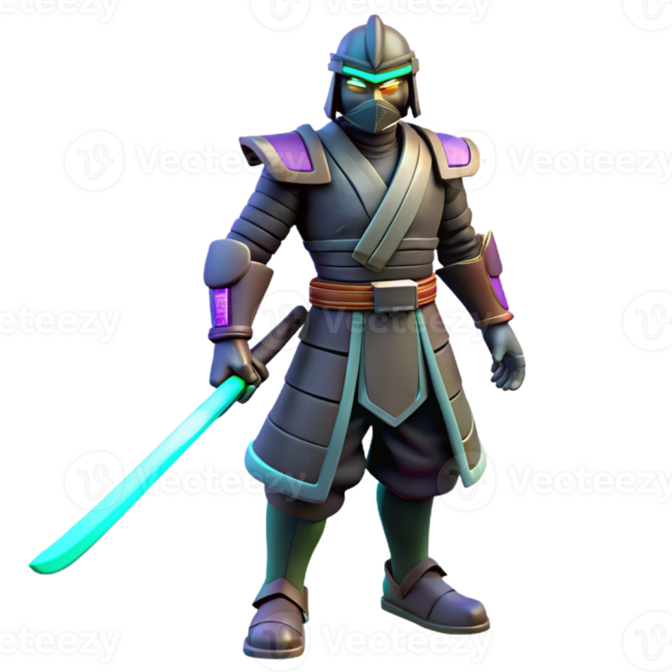 beautiful vintage Stylized 3D Ninja Warrior Render high quality png