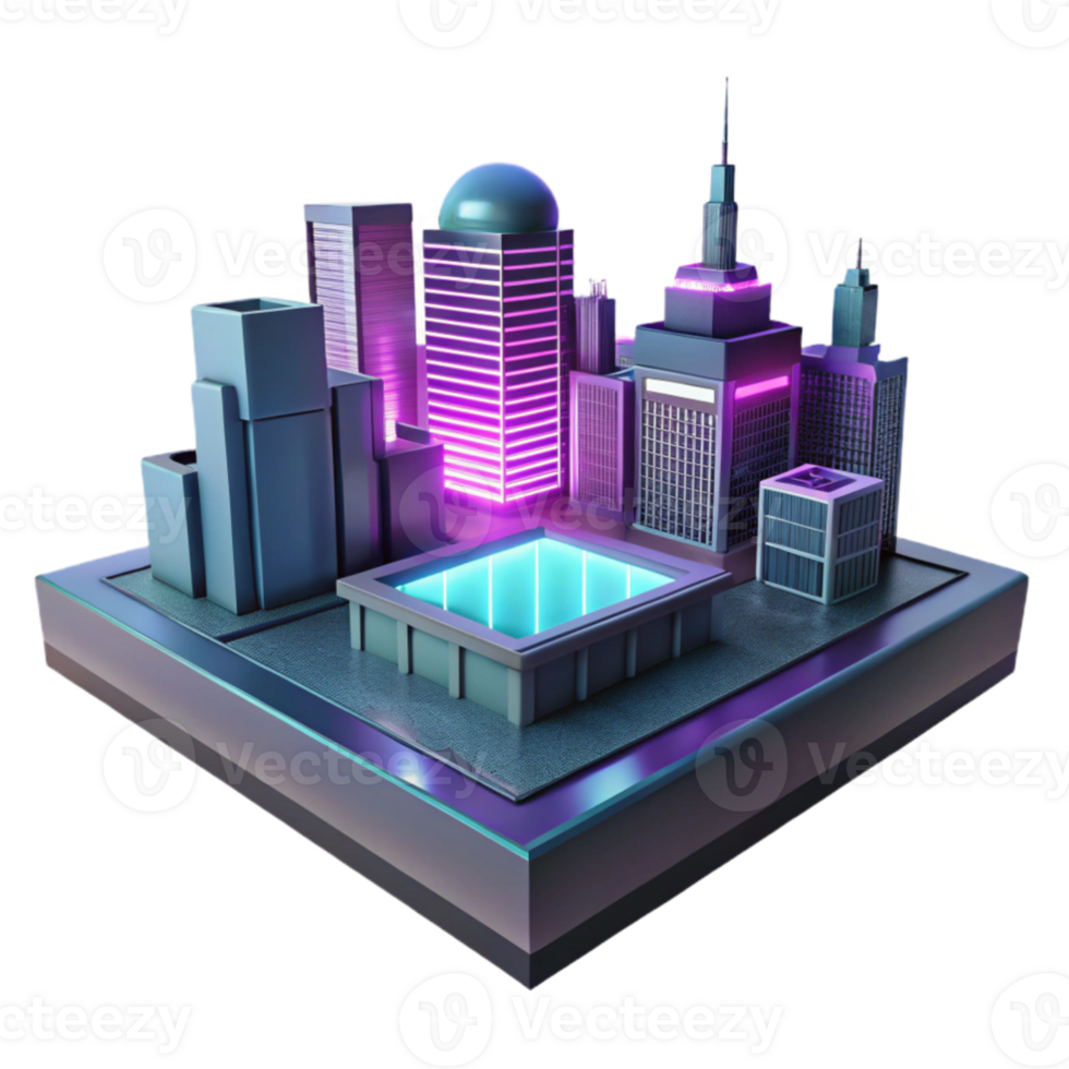magnificent rustic Neon Cityscape 3D Render original png