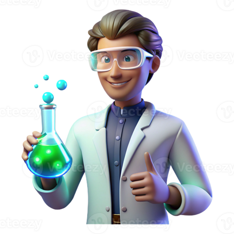 wonderful creative 3D Cartoon Scientist Thumbs Up high resolution png