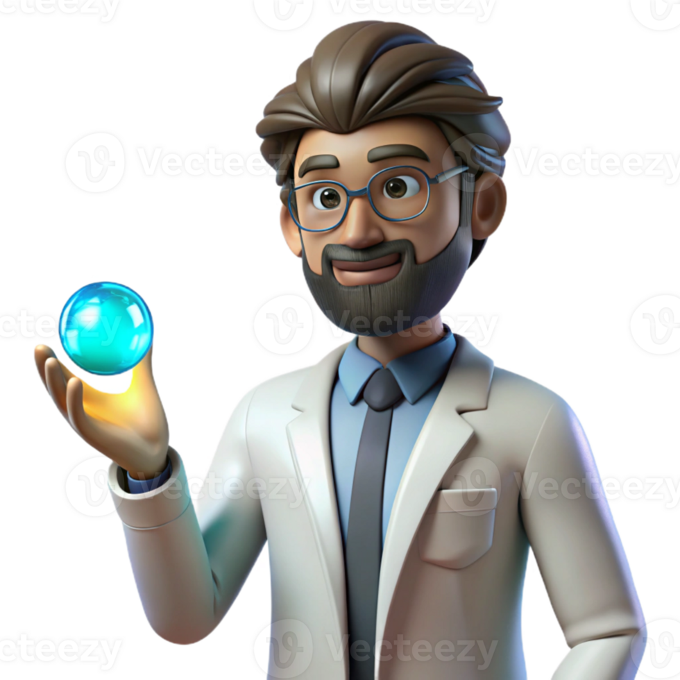 magnificent contemporary 3D Cartoon Scientist Holding Orb genuine png