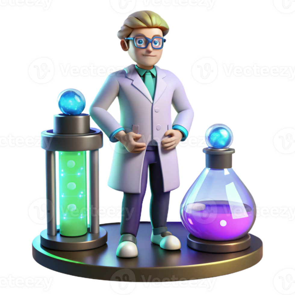 serene vintage 3D Cartoon Scientist with Lab Equipment high quality png