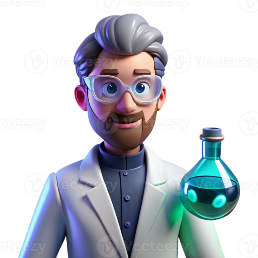 elegant minimalist 3D Cartoon Scientist with Beaker professional png