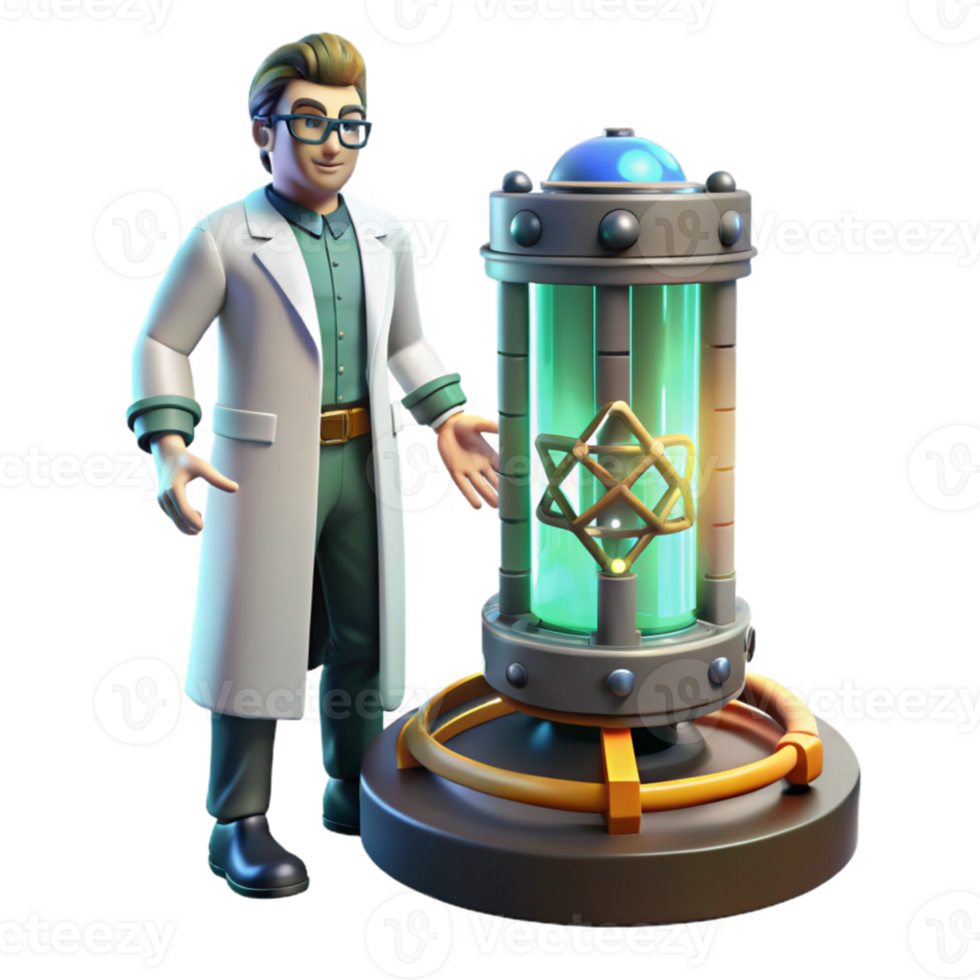 elegant creative 3D Illustration Scientist and Energy Device high quality png