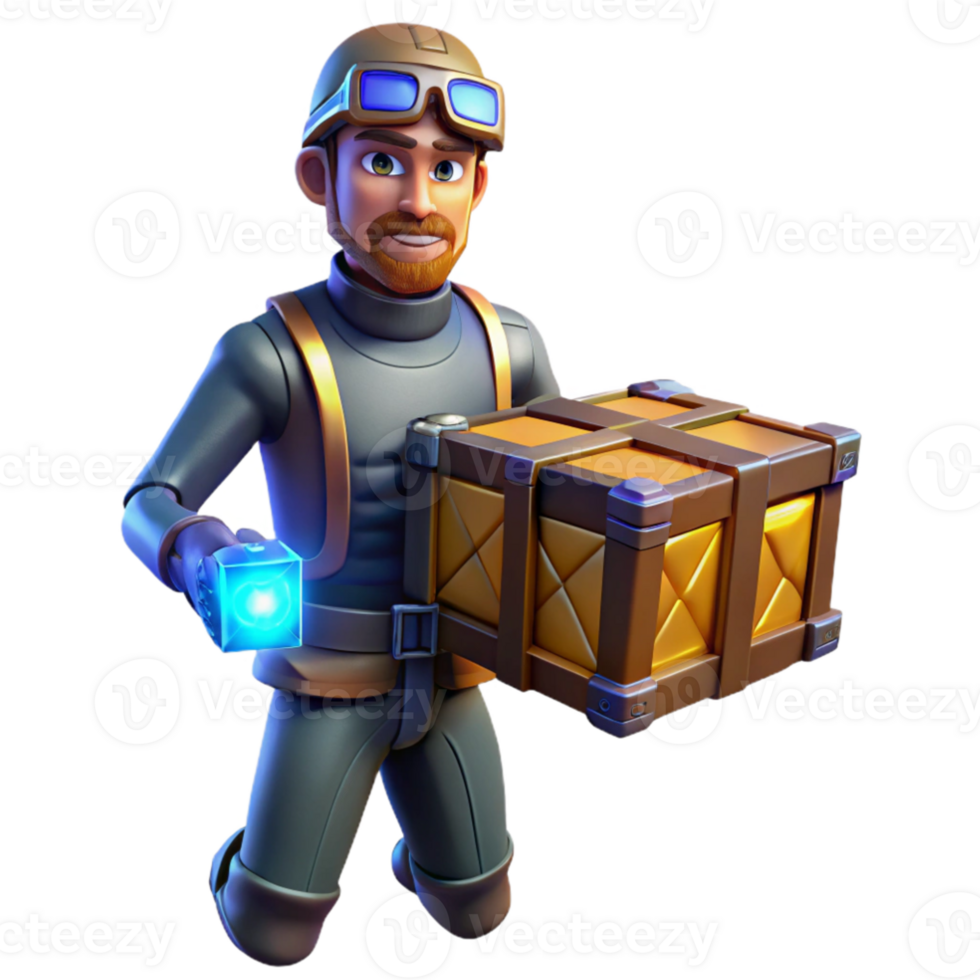 stunning modern 3D Illustration Delivery Man Carrying Crate authentic png