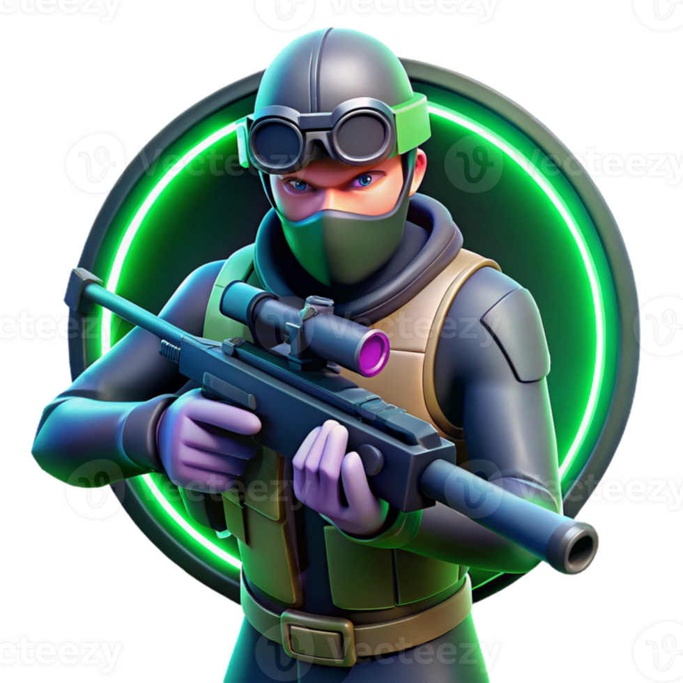 wonderful creative 3D Illustration Sniper Character with Rifle high quality png